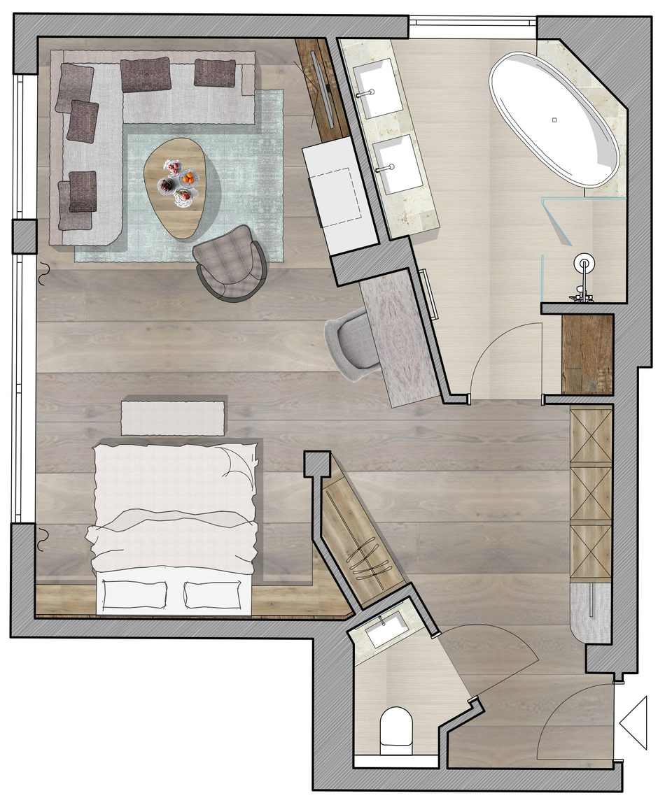 hotel room Kaminfeuer sketch Tuxerhof