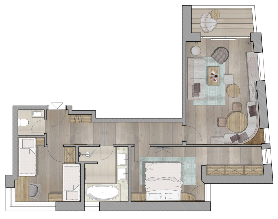 hotel room residence suite sketch Tuxerhof