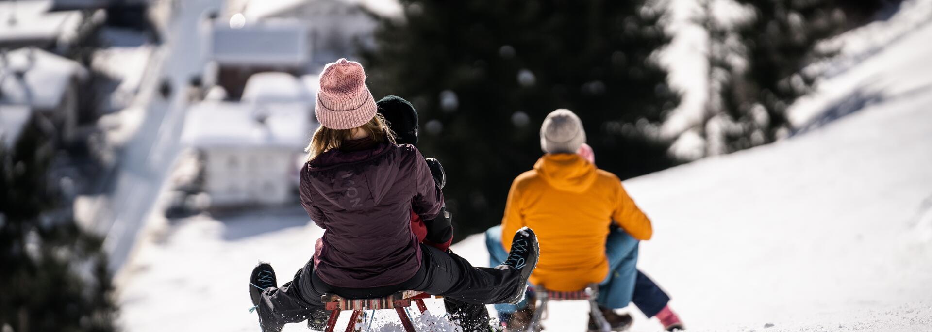 family sledging Zillertal valley