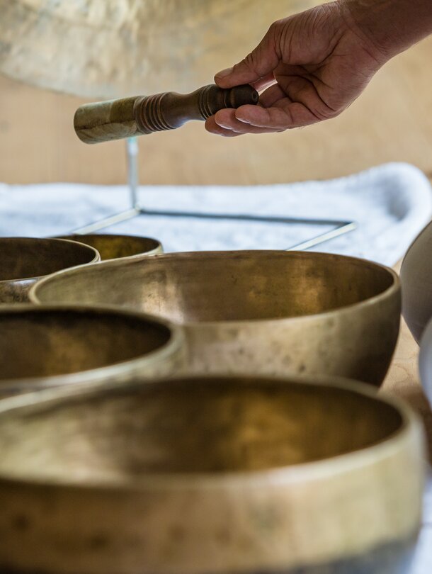 various singing bowls at the Tuxerhof