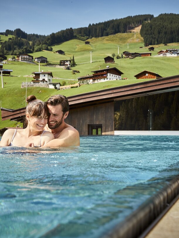 swimming in the pool in the mountains