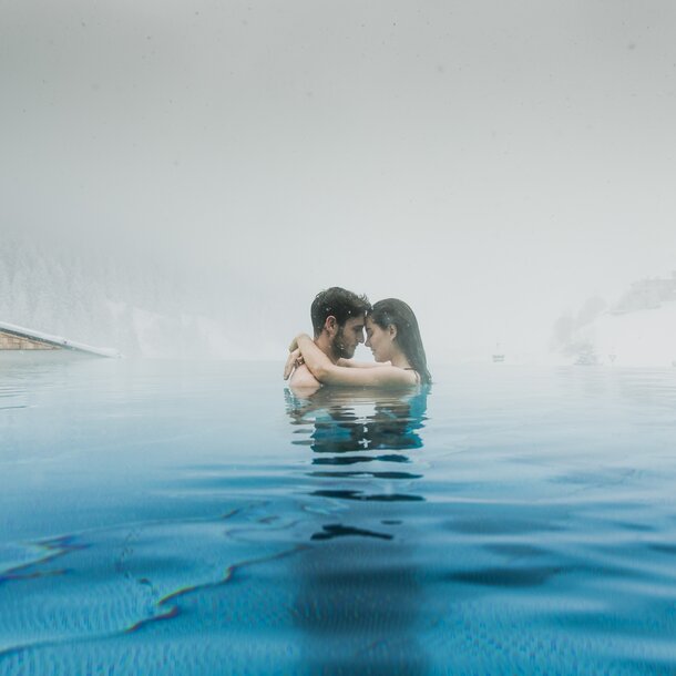 hotel with outdoor pool in winter 