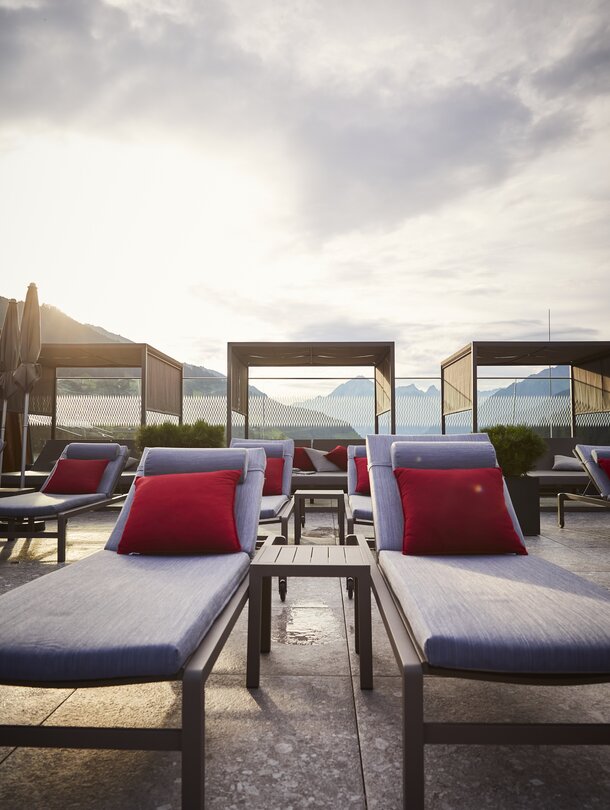 loungers on the terrace at the Tuxerhof