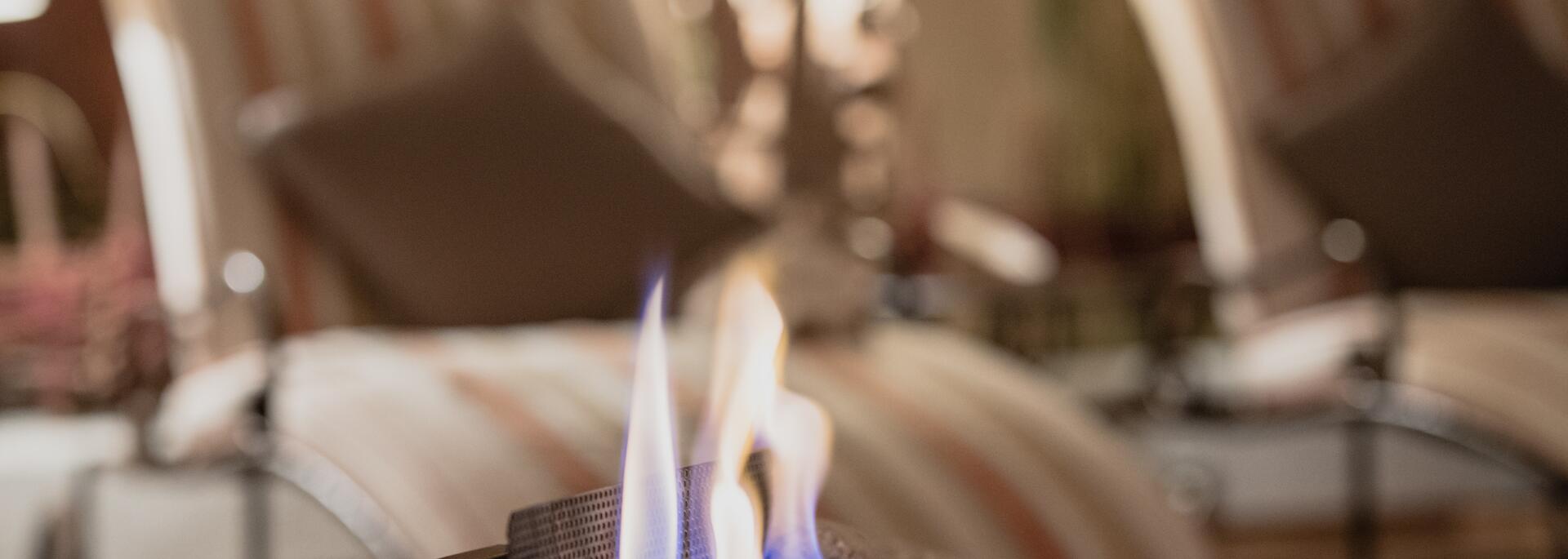 open fire in the relaxation room