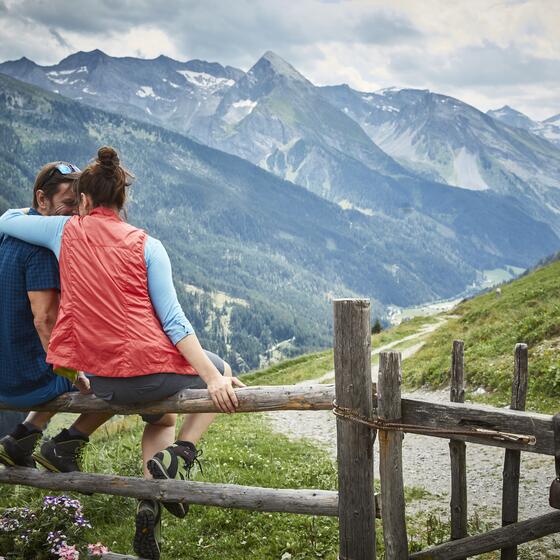 couple on hiking vacation Zillertal valley