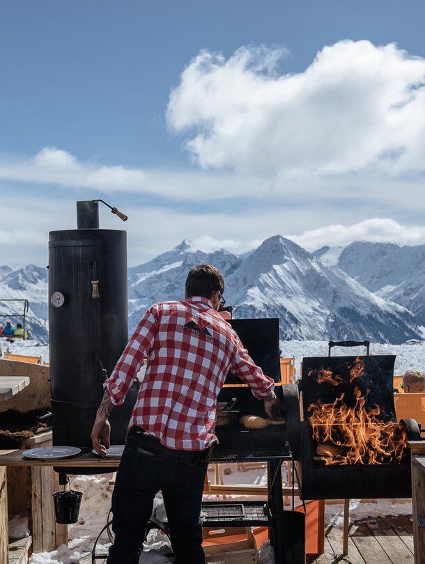 Barbecue on the mountain on a skiing holiday in Zillertal